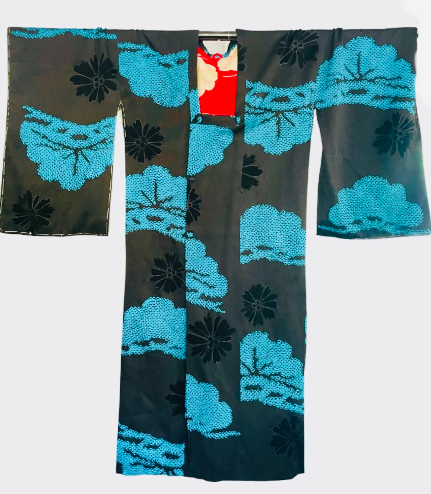 Black and Blue Shibori Vintage Michiyuki Coat