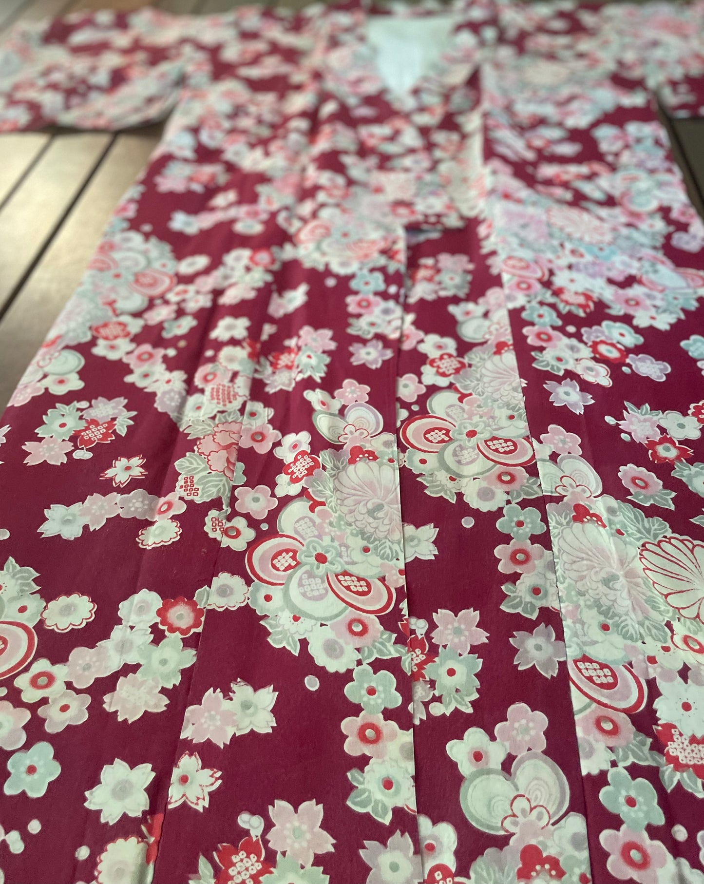 Burgundy Floral Vintage Silk Juban