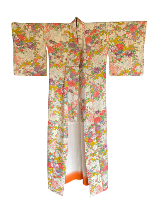 Orange and Yellow Floral Vintage Kimono