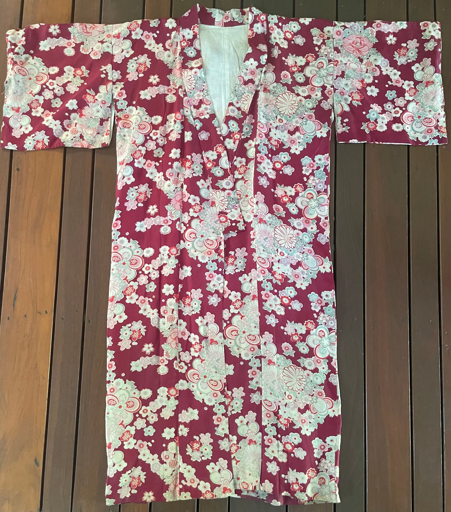 Burgundy Floral Vintage Silk Juban