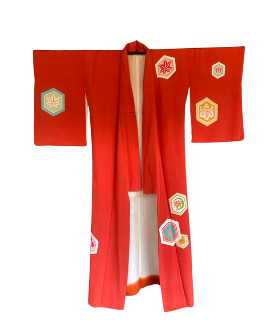 Warm Red Emblem Vintage Kimono