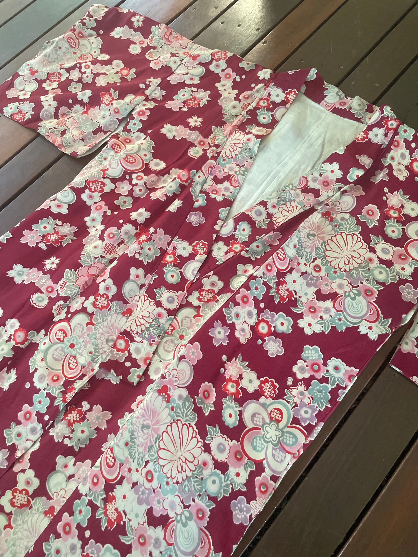 Burgundy Floral Vintage Silk Juban